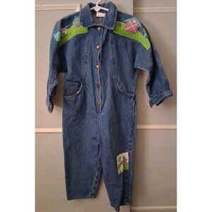 Little by Little Denim Romper Jumpsuit Vintage Snap Up Farm Design Toddler 3T